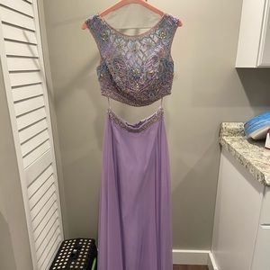Beaded Lilac Two Piece Prom Gown (Size 2)